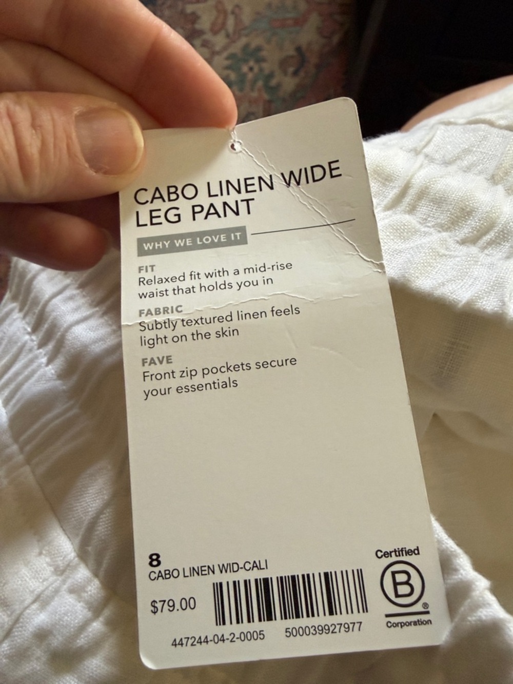 Women’s White Linen-Blend Drawstring Pants - Picture 6 of 6